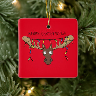 Moose Cute Funny Christmas Ceramic Ornament