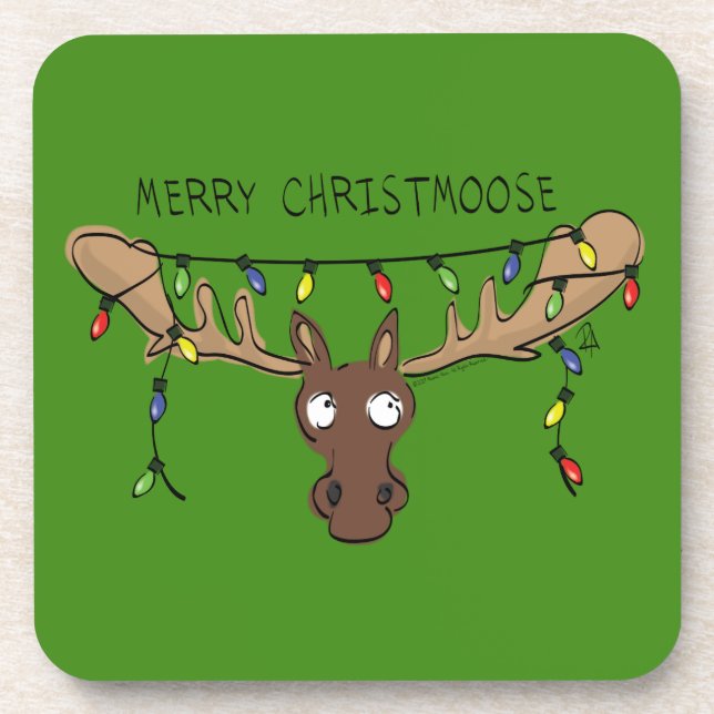 Moose Cute Funny Christmas Coaster (Front)