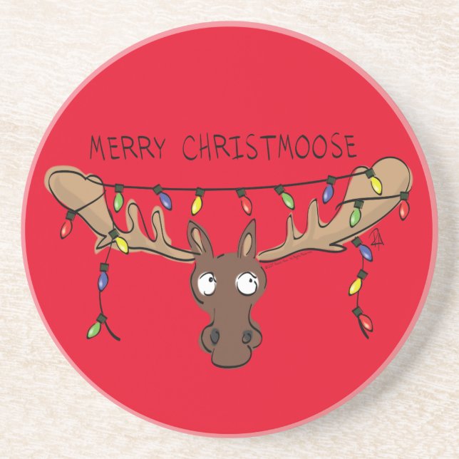 Moose Cute Funny Christmas Coaster (Front)
