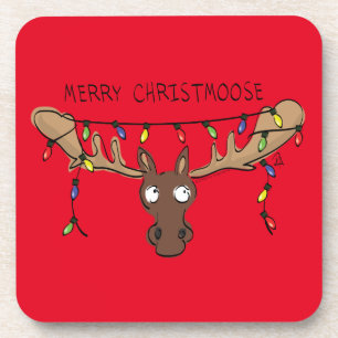 Moose Cute Funny Christmas Coaster