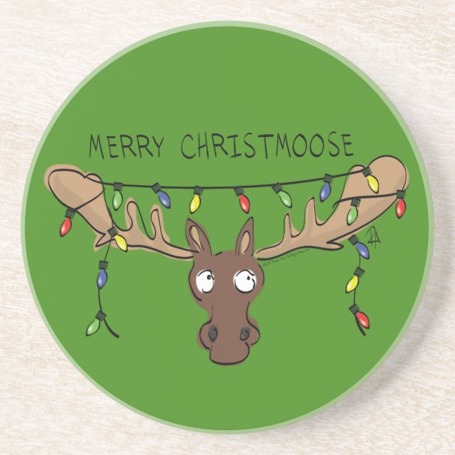 Moose Cute Funny Christmas Coaster (Front)