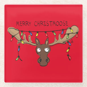 Moose Cute Funny Christmas Glass Coaster