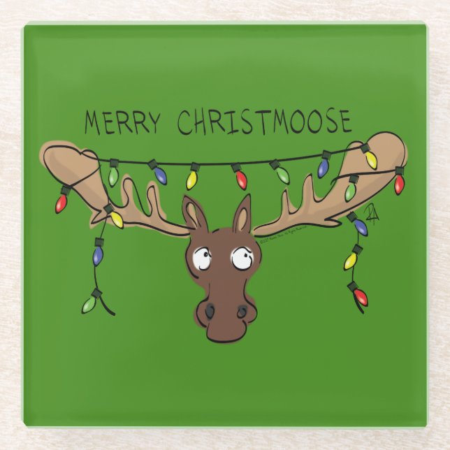 Moose Cute Funny Christmas Glass Coaster (Front)