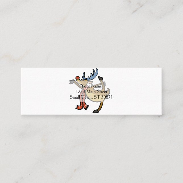 Moose dancing cartoon | choose background color mini business card (Front)