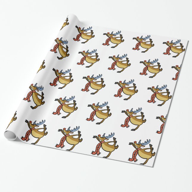 Moose dancing cartoon | choose background colour wrapping paper (Unrolled)