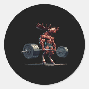 Moose Deadlifting Gym Humour Weightlifting Fitness Classic Round Sticker