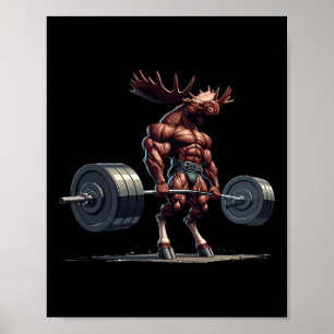 Moose Deadlifting Gym Humour Weightlifting Fitness Poster