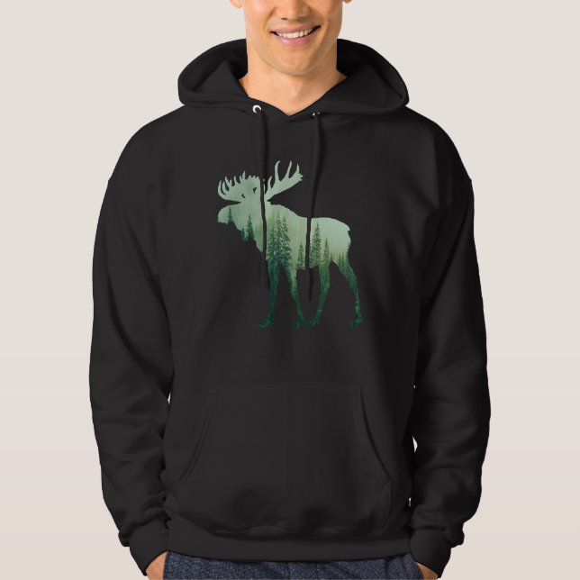 Moose Deer And Forest Nature Hoodie (Front)