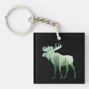 Moose Deer And Forest Nature Key Ring