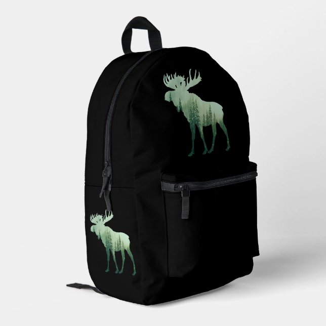 Moose Deer And Forest Nature Printed Backpack (Back Corner Left)