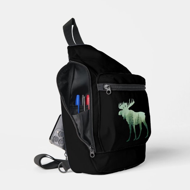 Moose Deer And Forest Nature Sling Bag (Open)