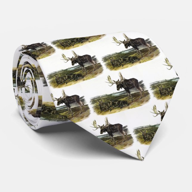 Moose Deer (Moose - Alces alces) by Audubon Tie (Rolled)