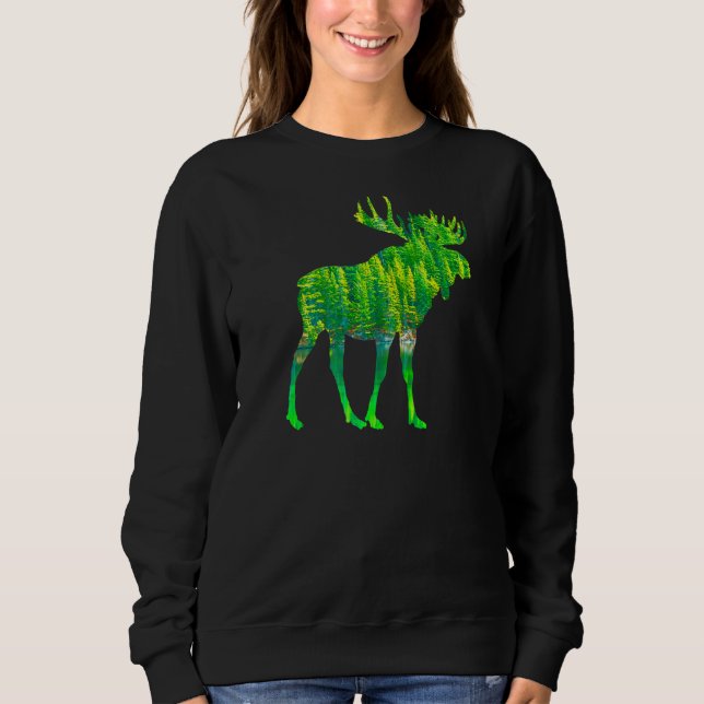 Moose Deer Reindeer Animal Motif Wilderness Forest Sweatshirt (Front)