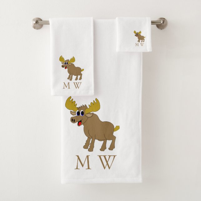 Moose Design Monogrammed Bath Towel Set (Insitu)