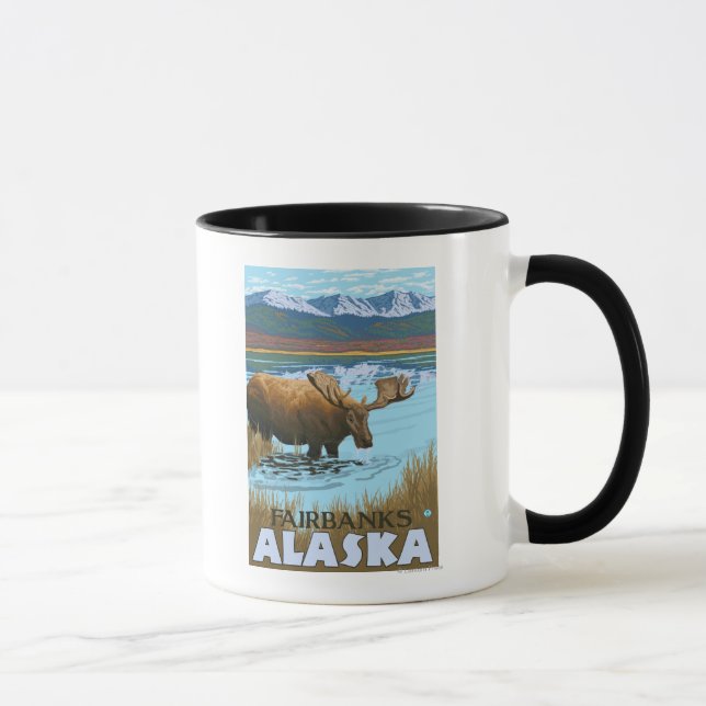Moose Drinking at Lake - Fairbanks, Alaska Mug (Right)