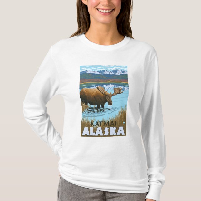 Moose Drinking at Lake - Katmai, Alaska T-Shirt (Front)