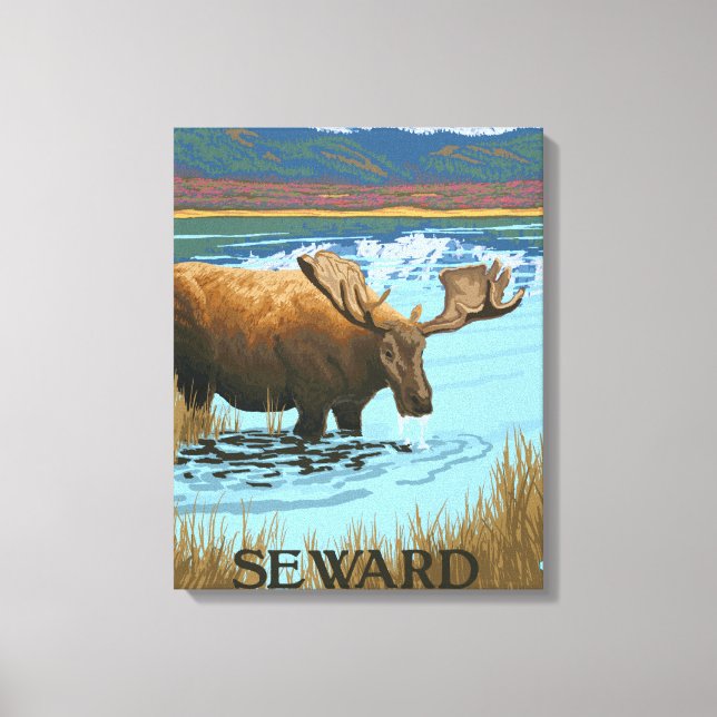 Moose Drinking at Lake - Seward, Alaska Canvas Print (Front)