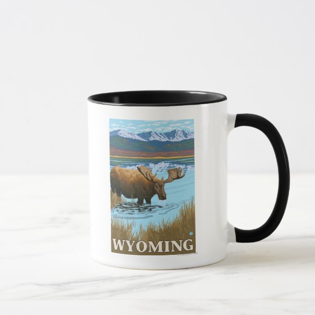 Moose Drinking at Lake - Wyoming Mug (Right)