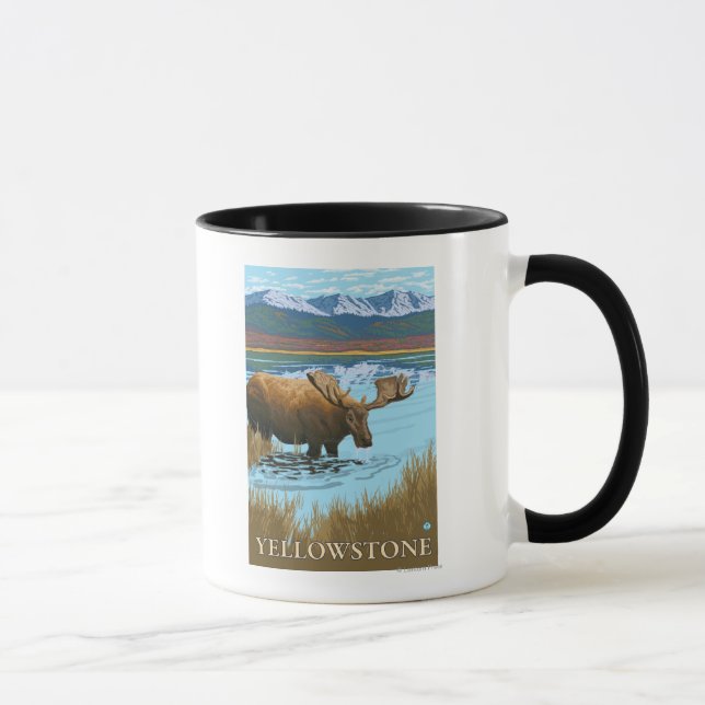 Moose Drinking at Lake - Yellowstone National Mug (Right)