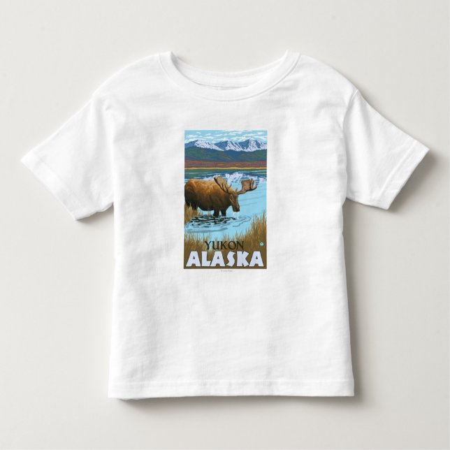 Moose Drinking at Lake - Yukon, Alaska Toddler T-Shirt (Front)