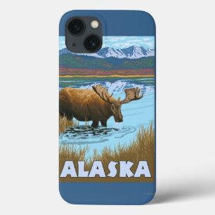 Moose Drinking Water Vintage Travel Poster iPhone 13 Case