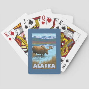 Moose Drinking Water Vintage Travel Poster Playing Cards
