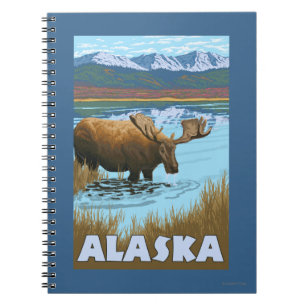 Moose Drinking Water Vintage Travel Poster Spiral Notebook