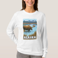 Moose Drinking Water Vintage Travel Poster