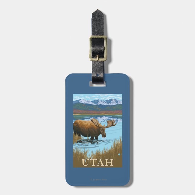 Moose DrinkingUtah Luggage Tag (Front Vertical)