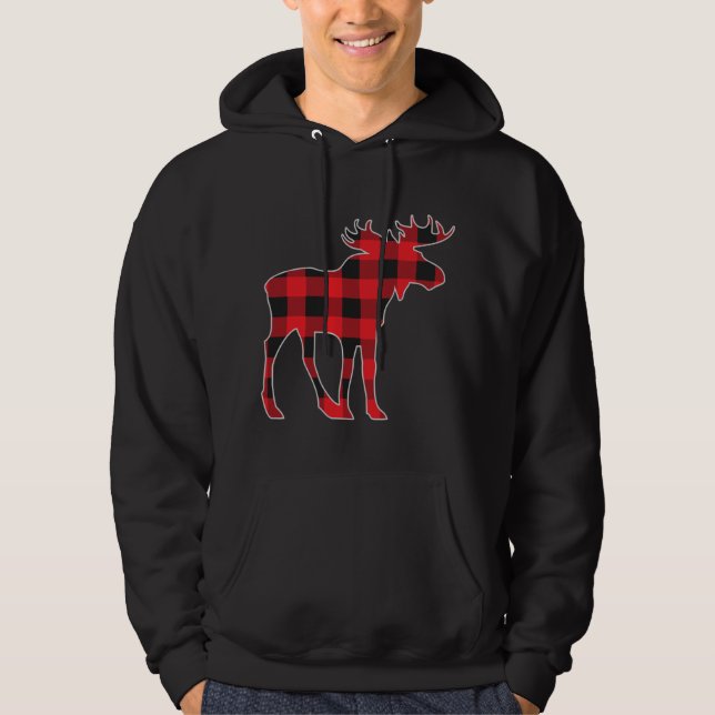 Moose Elk Plaid Buffalo Check Pajama Lumberjack Ch Hoodie (Front)