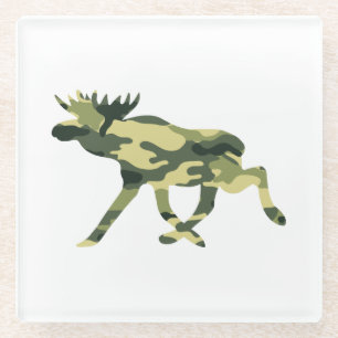 Moose / Elk Woodland Camouflage / Camo Glass Coaster