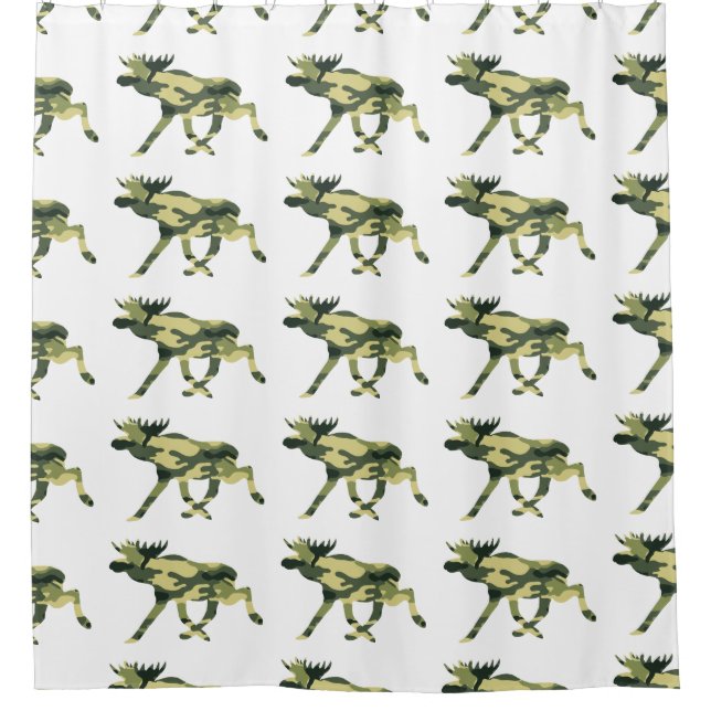Moose / Elk Woodland Camouflage / Camo Shower Curtain (Front)