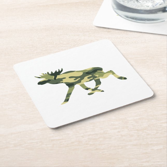 Moose / Elk Woodland Camouflage / Camo Square Paper Coaster (Angled)