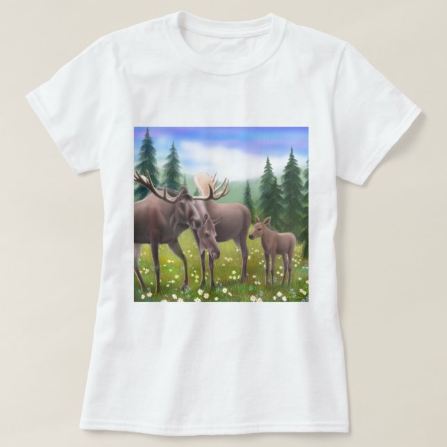 Moose Family Ladies Babydoll T-Shirt (Design Front)