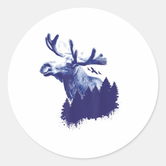 Moose Forest Trees Environmental Protection _1  Classic Round Sticker (Front)