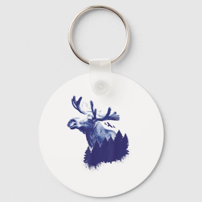 Moose Forest Trees Environmental Protection _2  Key Ring (Front)
