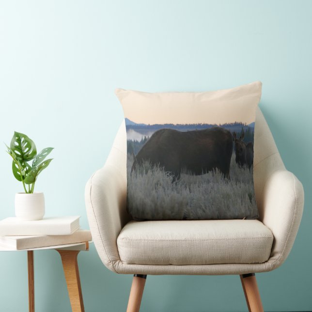 Moose Grazing at Sunrise at Grand Teton Cushion (Chair)