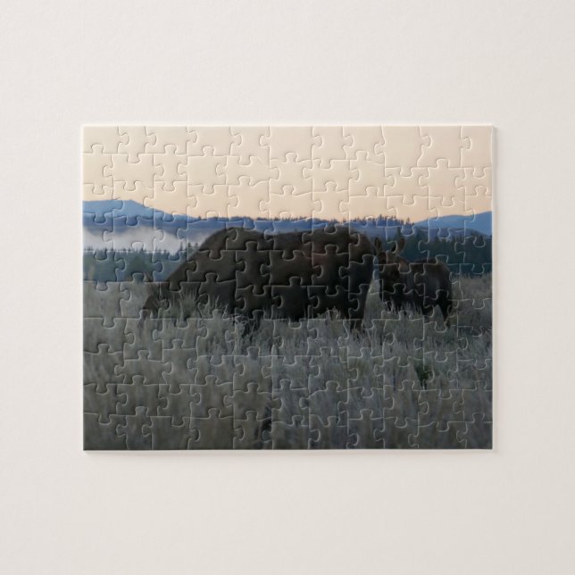 Moose Grazing at Sunrise at Grand Teton Jigsaw Puzzle (Horizontal)
