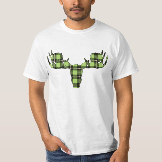 Moose Head Green and Black Plaid T-Shirt (Front)