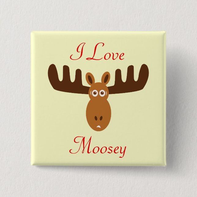 Moose Head_I Love Moosey 15 Cm Square Badge (Front)