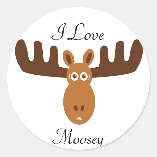Moose Head_I Love Moosey Classic Round Sticker (Front)