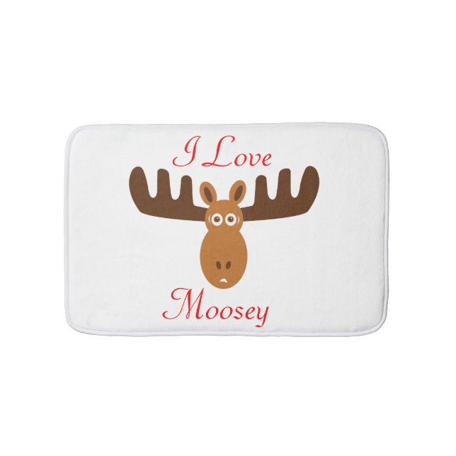 Moose Head_I Love Moosey_whimsical & humourous Bath Mat (Front)