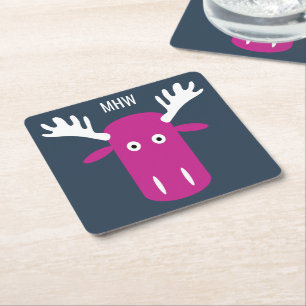 Moose Head Pop Art custom monogram paper coasters