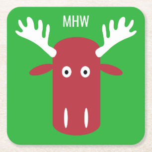 Moose Head Pop Art custom monogram paper coasters
