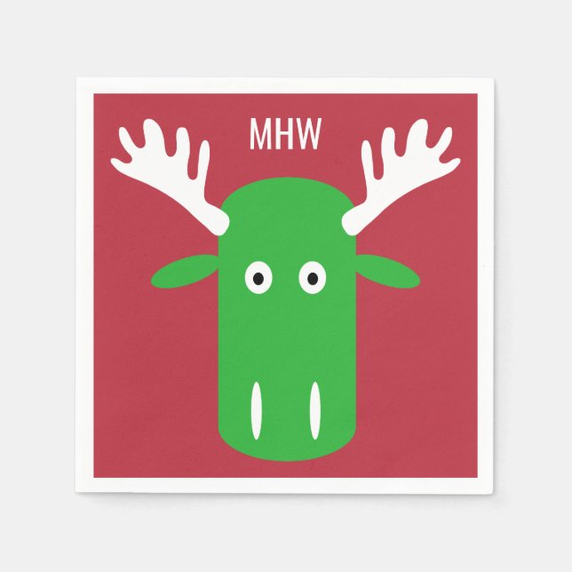 Moose Head Pop Art custom monogram paper napkins (Front)