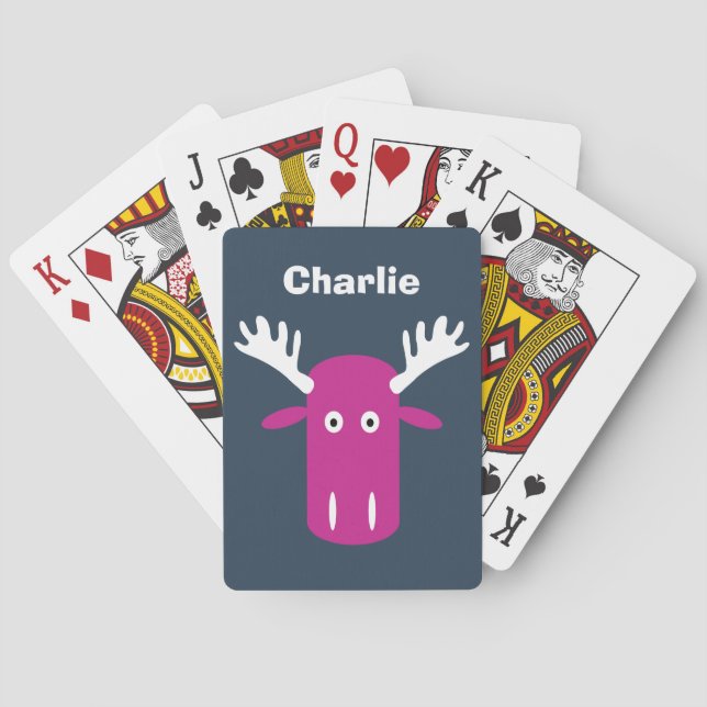 Moose Head Pop Art custom monogram playing cards (Back)