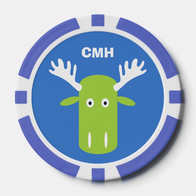 Moose Head Pop Art custom monogram poker chips (Front)