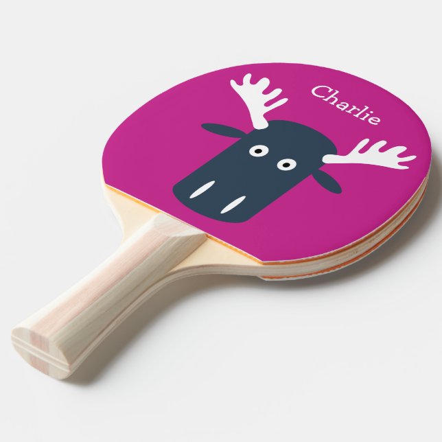 Moose Head PopArt custom monogram ping pong paddle (Back Angle)