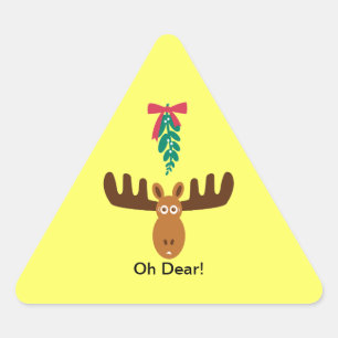 Moose Head_Road Sign_Mistletoe_Oh Dear! Triangle Sticker