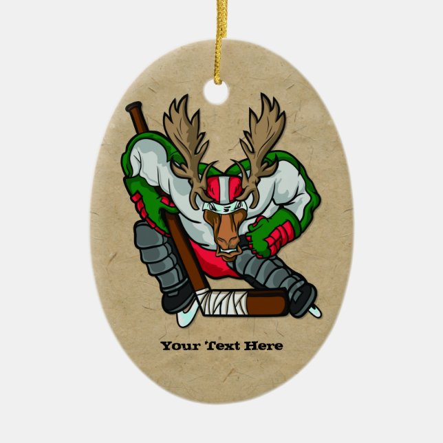 Moose Hockey Ceramic Tree Decoration (Front)